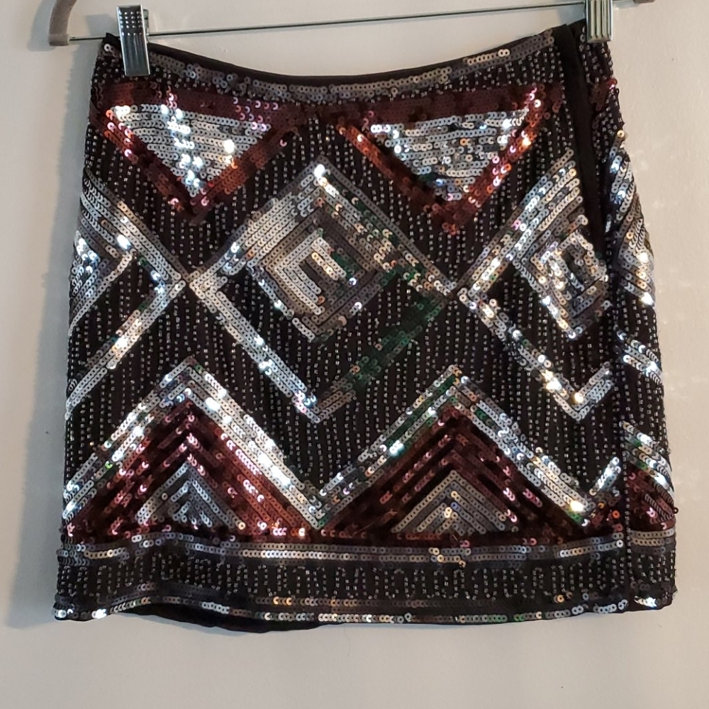 H & M Black Brown & Silver Sequin Skirt NWT